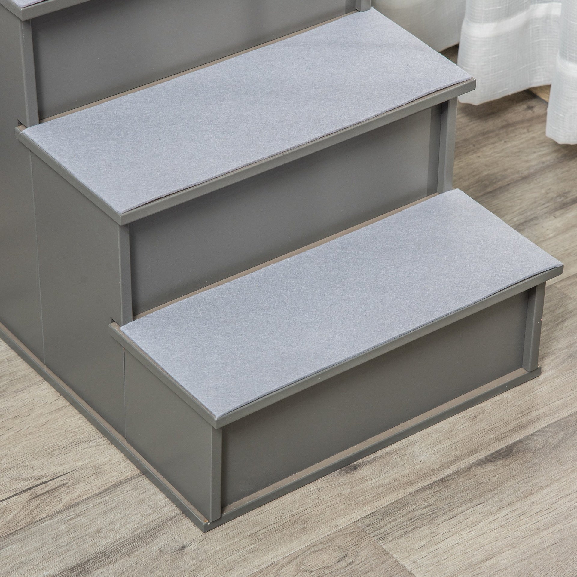 PawHut Pet Stairs, Small Dog Steps for Couch Bed with Cushioned Removable Covering, 15.75" x 23.25" x 21.25", Grey