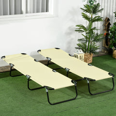 Outsunny 2 Piece Folding Chaise Lounge Pool Chairs, Outdoor Sun Tanning Chairs , Steel Frame for Beach, Yard, Patio, Beige