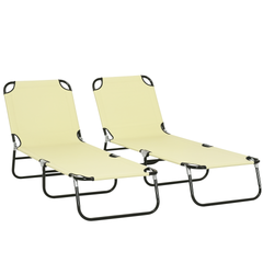 Outsunny 2 Piece Folding Chaise Lounge Pool Chairs, Outdoor Sun Tanning Chairs , Steel Frame for Beach, Yard, Patio, Beige