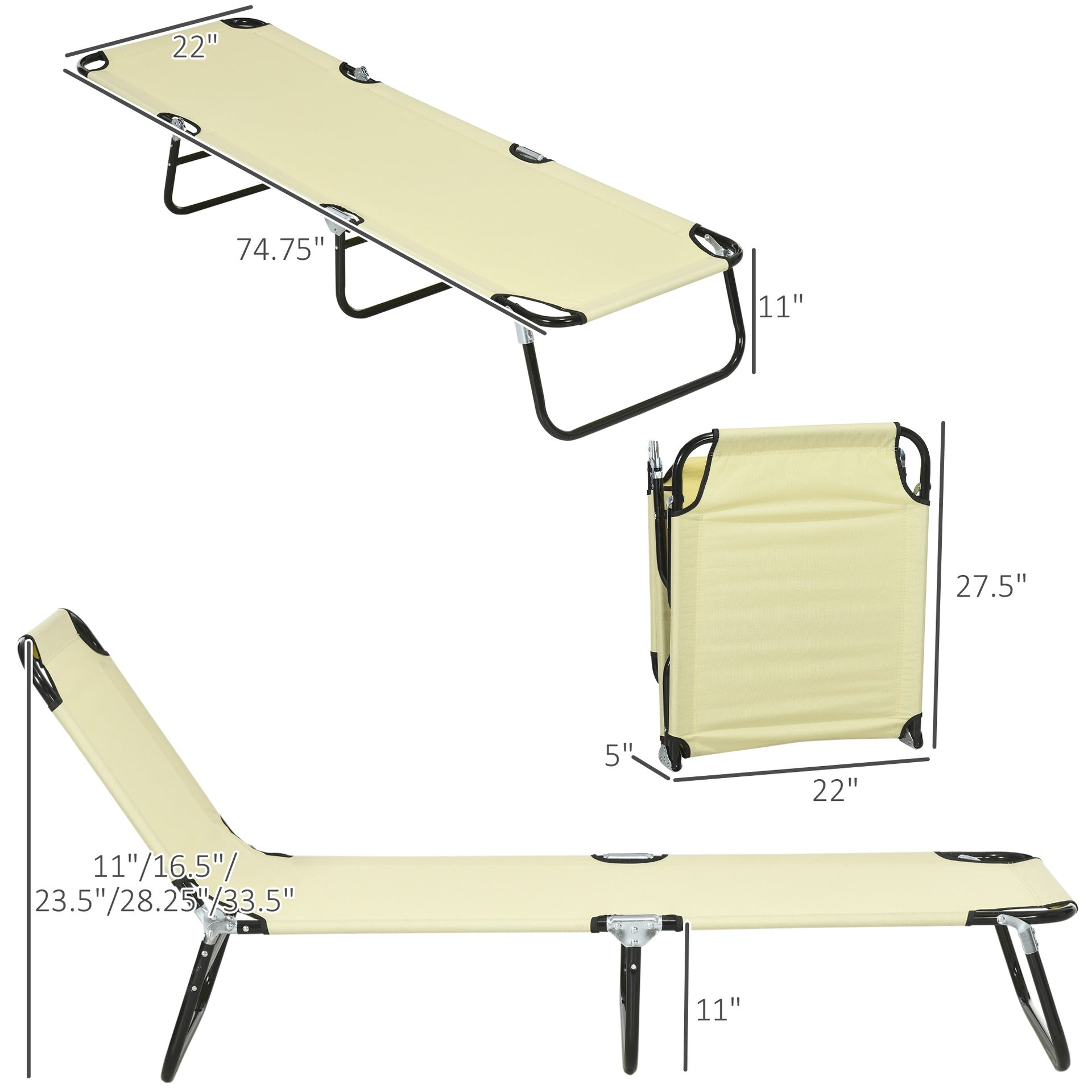 Outsunny 2 Piece Folding Chaise Lounge Pool Chairs, Outdoor Sun Tanning Chairs , Steel Frame for Beach, Yard, Patio, Beige