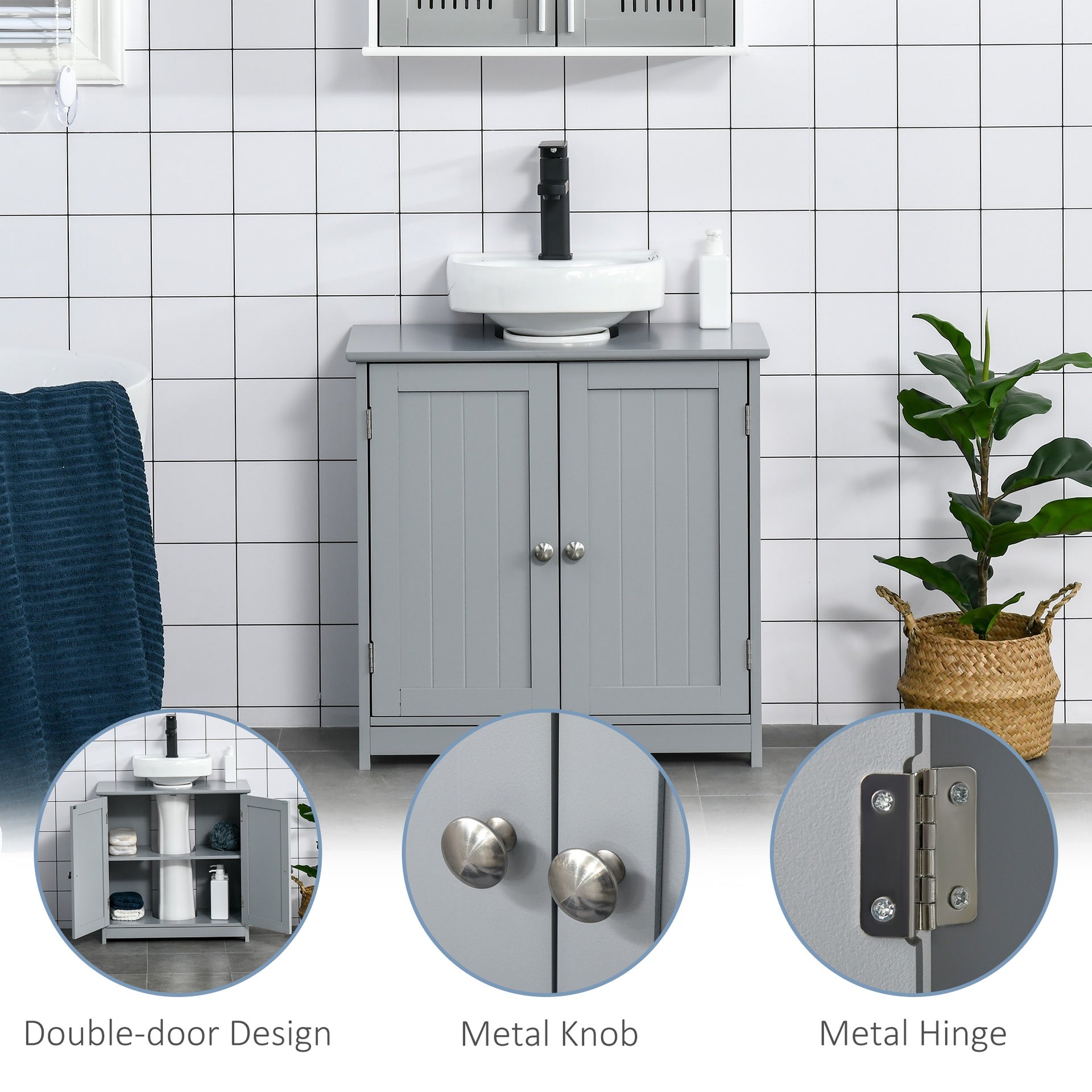 kleankin Bathroom Vanities, Bathroom Sink Cabinets with U-Shape Cut-Out and Adjustable Internal Shelf, Gray