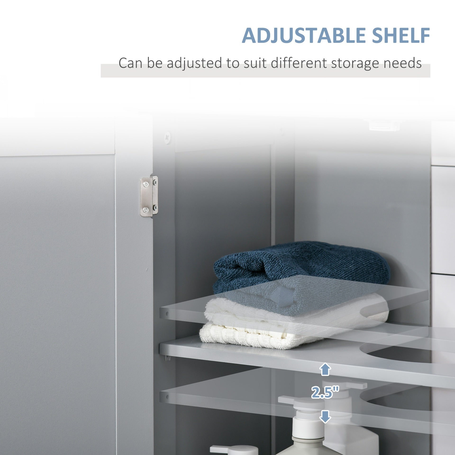 kleankin Bathroom Vanities, Bathroom Sink Cabinets with U-Shape Cut-Out and Adjustable Internal Shelf, Gray