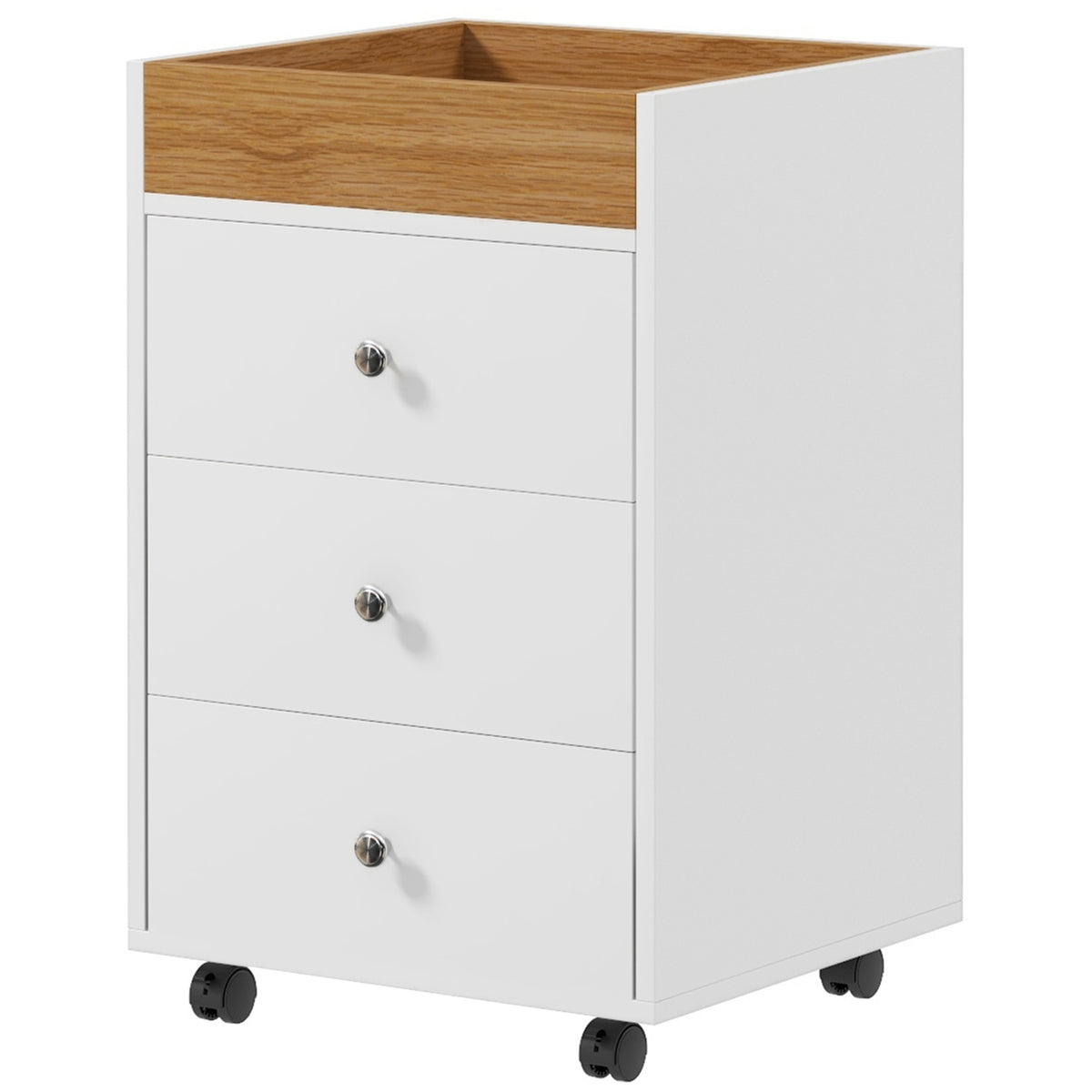 HOMCOM 3 Drawer File Cabinet on Wheels Mobile Home Office Storage Cabinet with Top Tray Under Desk Printer Stand, White