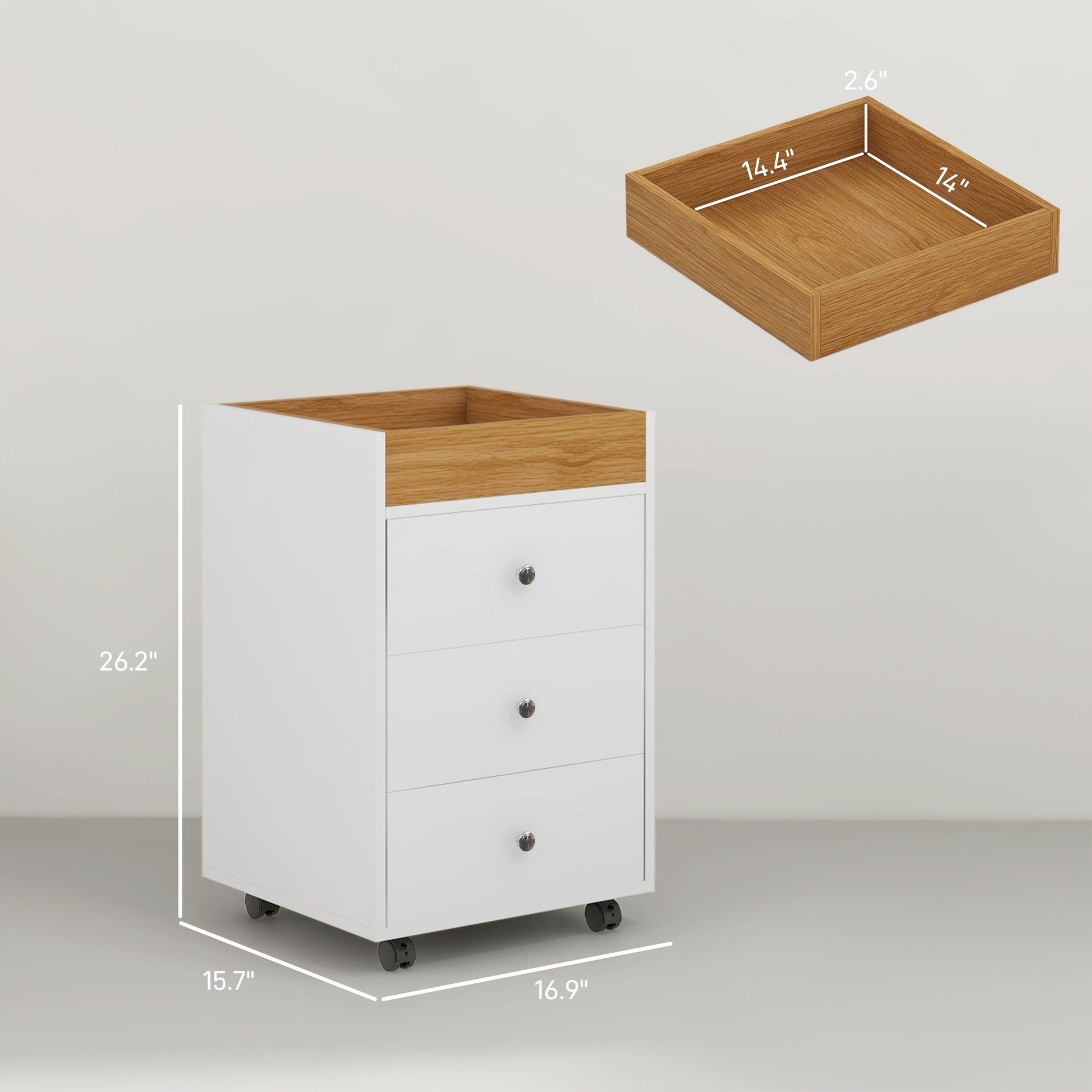 HOMCOM 3 Drawer File Cabinet on Wheels Mobile Home Office Storage Cabinet with Top Tray Under Desk Printer Stand, White