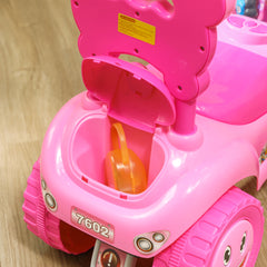 Qaba Foot to Floor Toddler Push Car w/ Horn, Light, Music, Anti-Over-Backwards Device & Underseat Storage, Pink