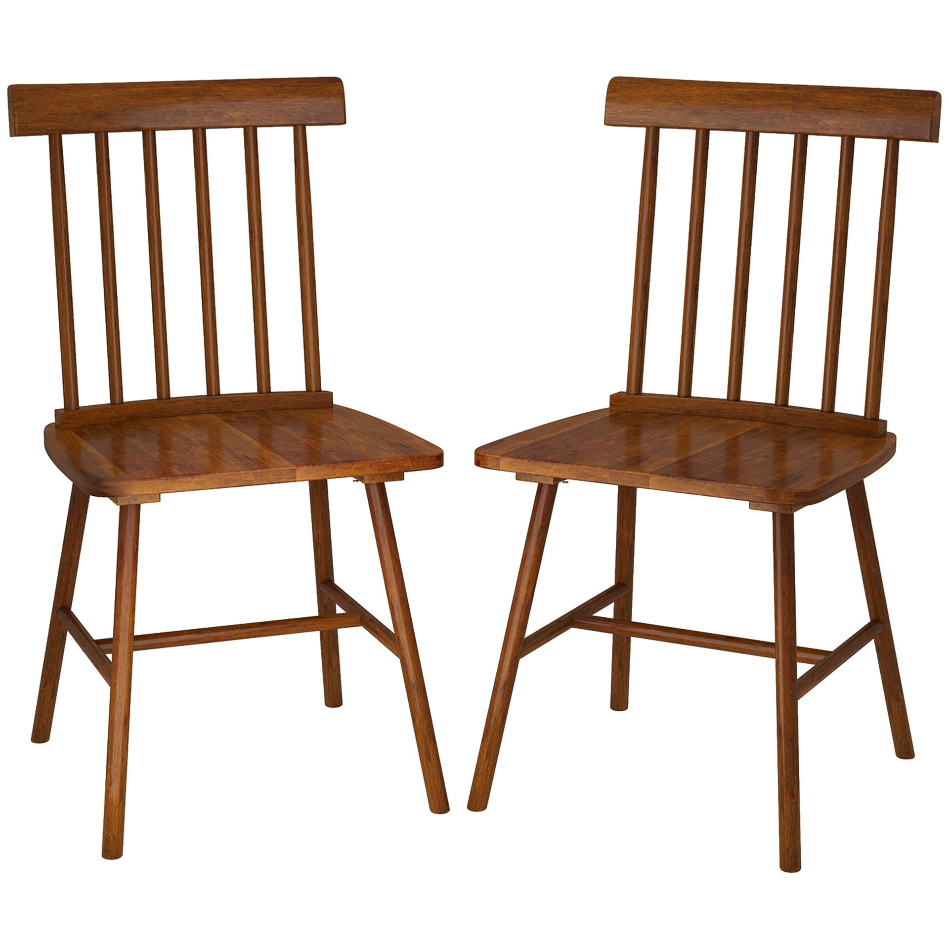HOMCOM Dining Chairs Set of 2, Farmhouse Wood Kitchen Chairs with Rubber Wood Frame, Spindle Back for Dining Room, Light Brown