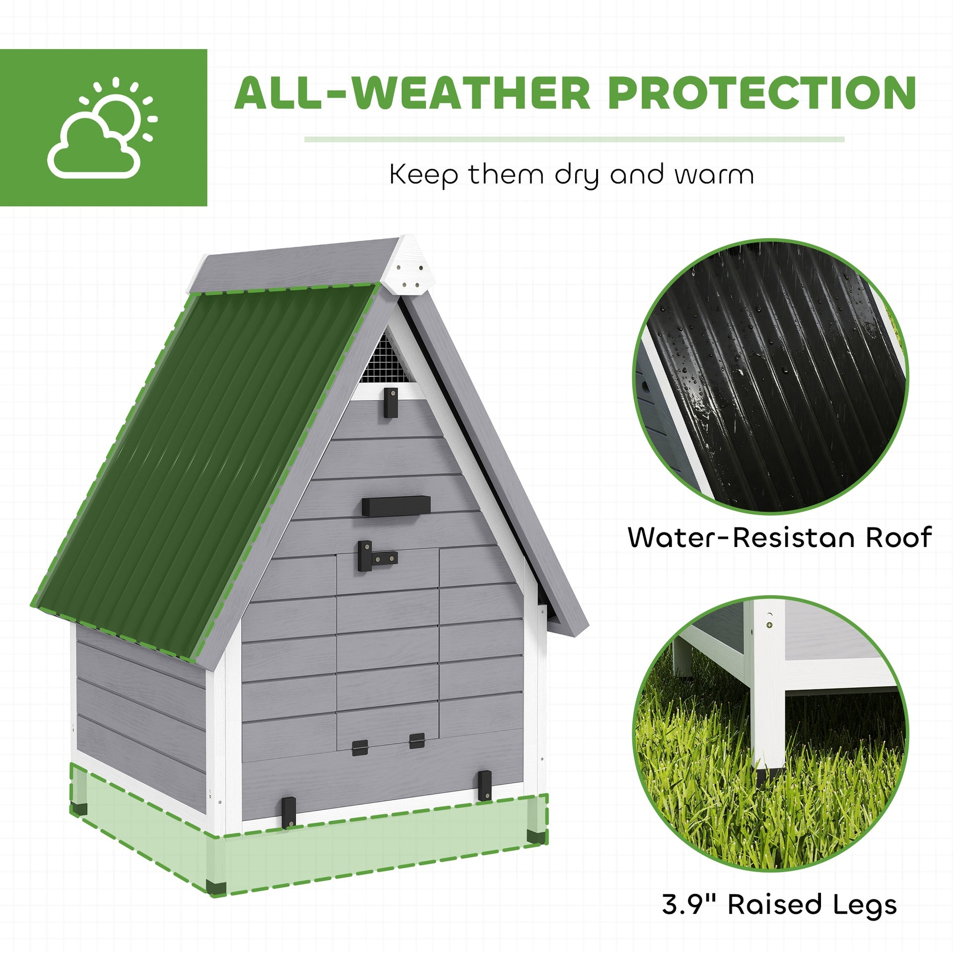 PawHut Chicken Coop for 2 Chickens, Outdoor Wooden Chicken House with Removable Nesting Box & Roosting Bar, Tray, Ramp