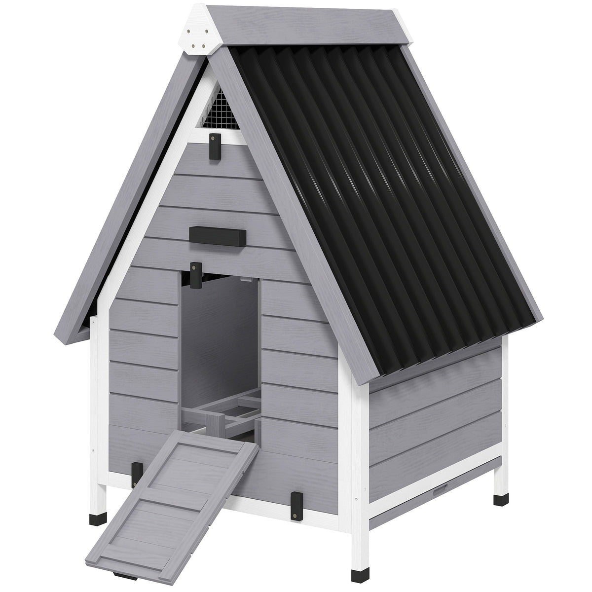 PawHut Chicken Coop for 2 Chickens, Outdoor Wooden Chicken House with Removable Nesting Box & Roosting Bar, Tray, Ramp