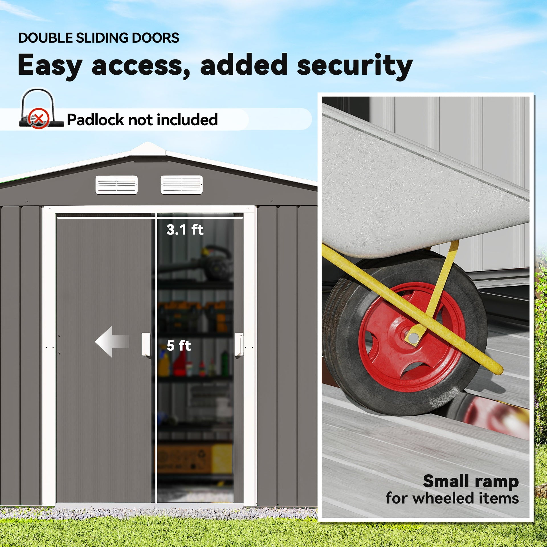 Outsunny 9' x 6' Outdoor Storage Shed, Garden Tool Metal Shed with Foundation Kit, Light Gray