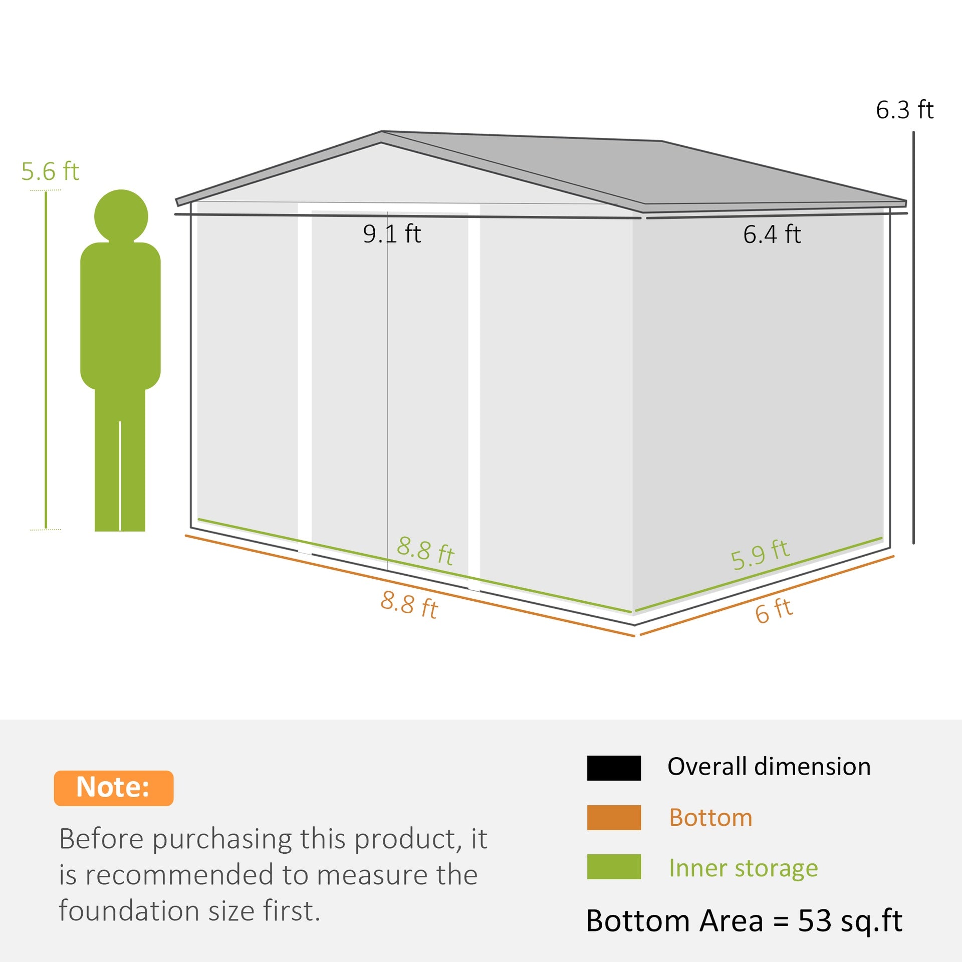 Outsunny 9' x 6' Outdoor Storage Shed, Garden Tool Metal Shed with Foundation Kit, Light Gray