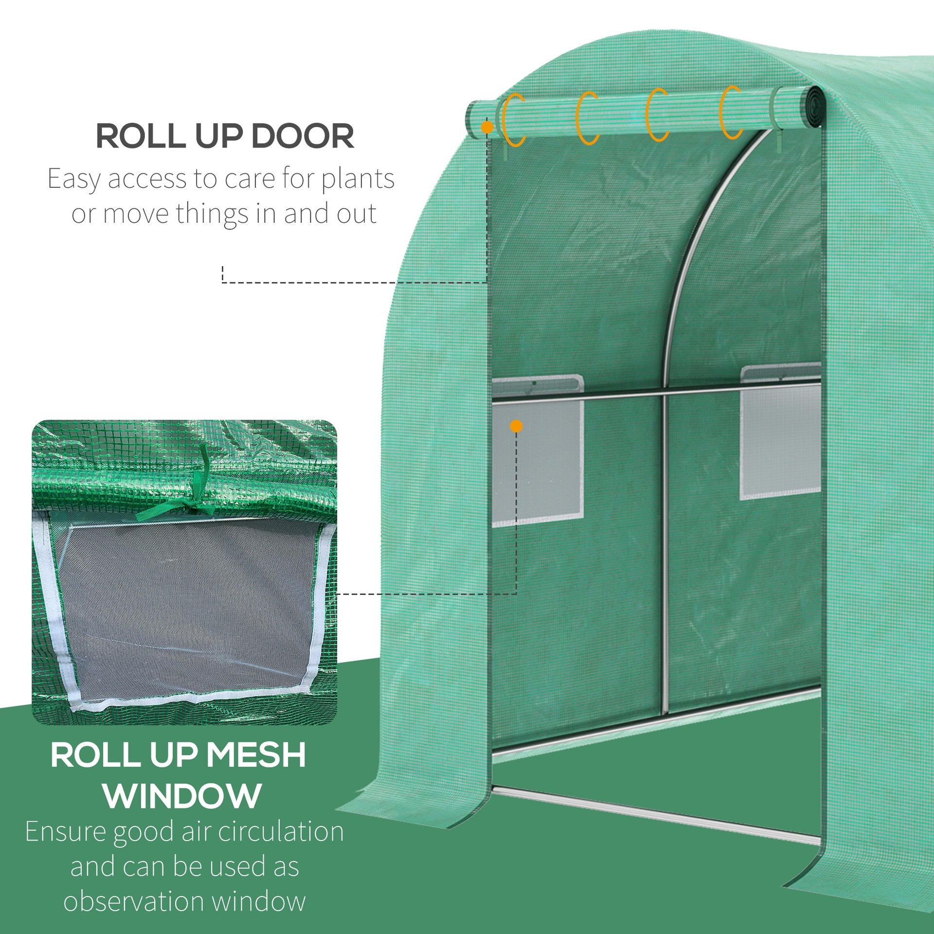 Outsunny 15' x 7' x 6.5' Walk-in Tunnel Hoop Greenhouse, Green House for Outside with PE Cover, Steel Frame, Roll-Up Zipper Door & Windows for Flowers, Vegetables, Tropical Plants, Green