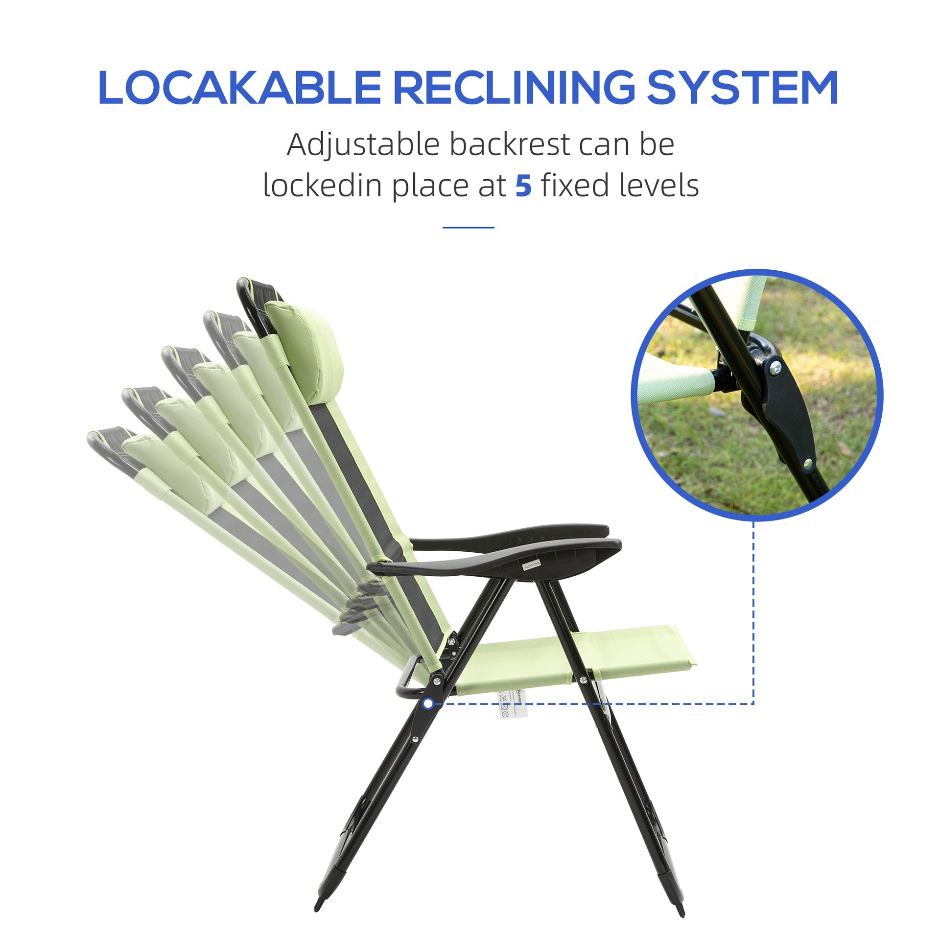 Outsunny Set of 2 Portable Folding Outdoor Recliners w/ Adjustable Backrest, Green