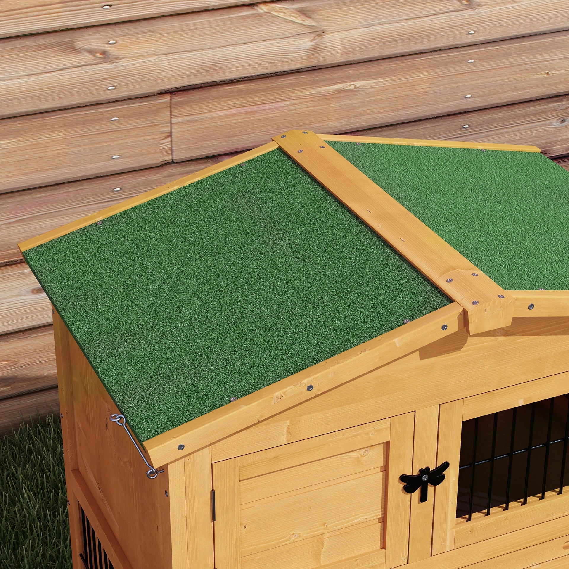PawHut 2 Level 59" Outdoor Rabbit Hutch with Openable Top, Yellow