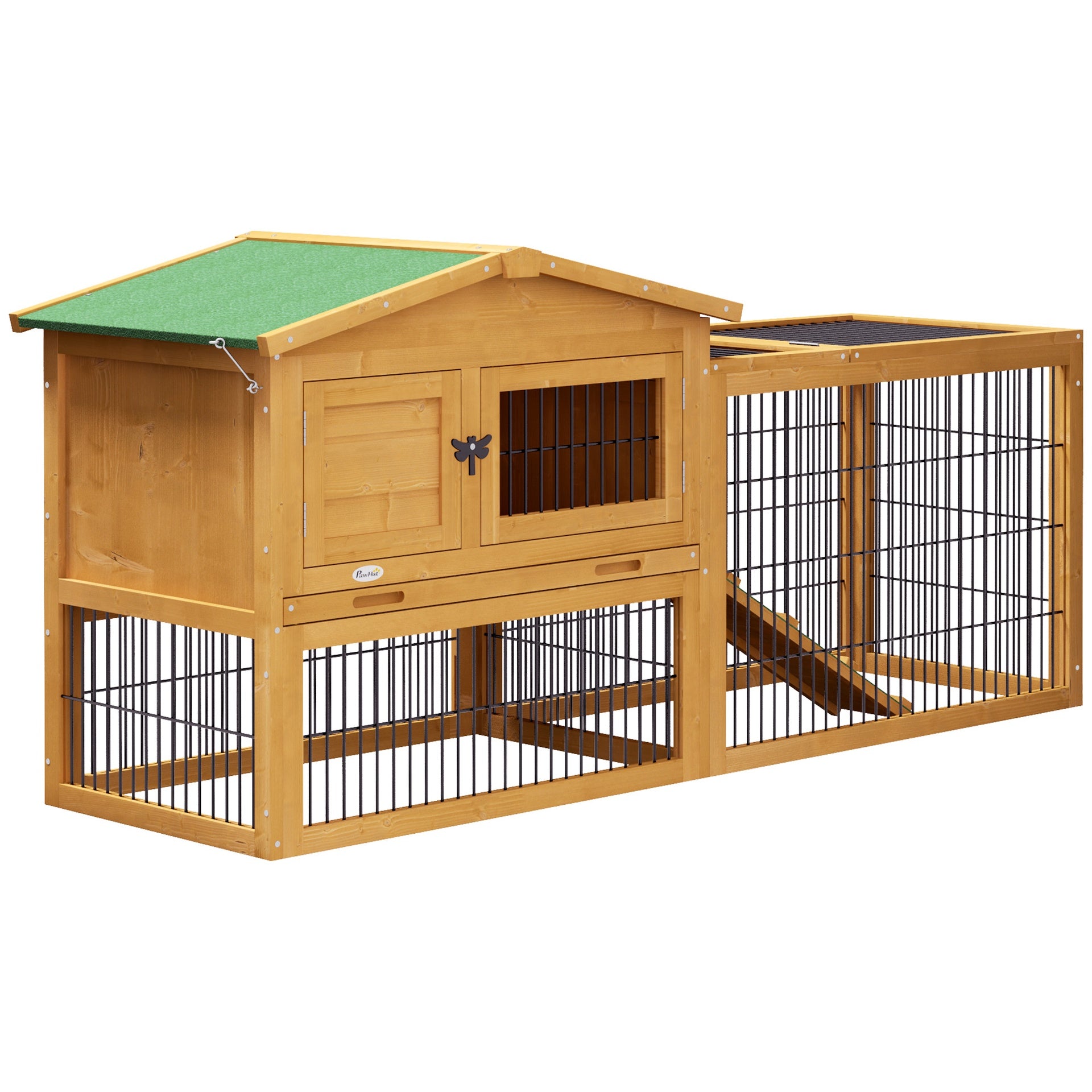 PawHut 2 Level 59" Outdoor Rabbit Hutch with Openable Top, Yellow