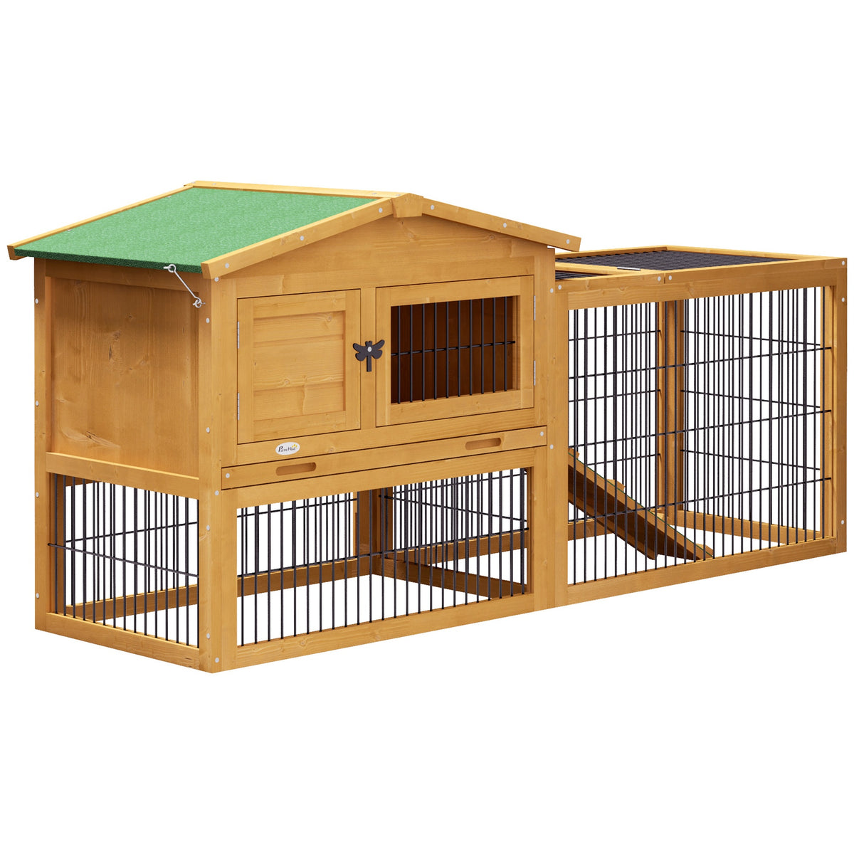 PawHut 2 Level 59" Outdoor Rabbit Hutch with Openable Top, Yellow