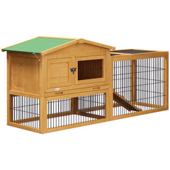 PawHut 2 Level 59" Outdoor Rabbit Hutch with Openable Top, Yellow