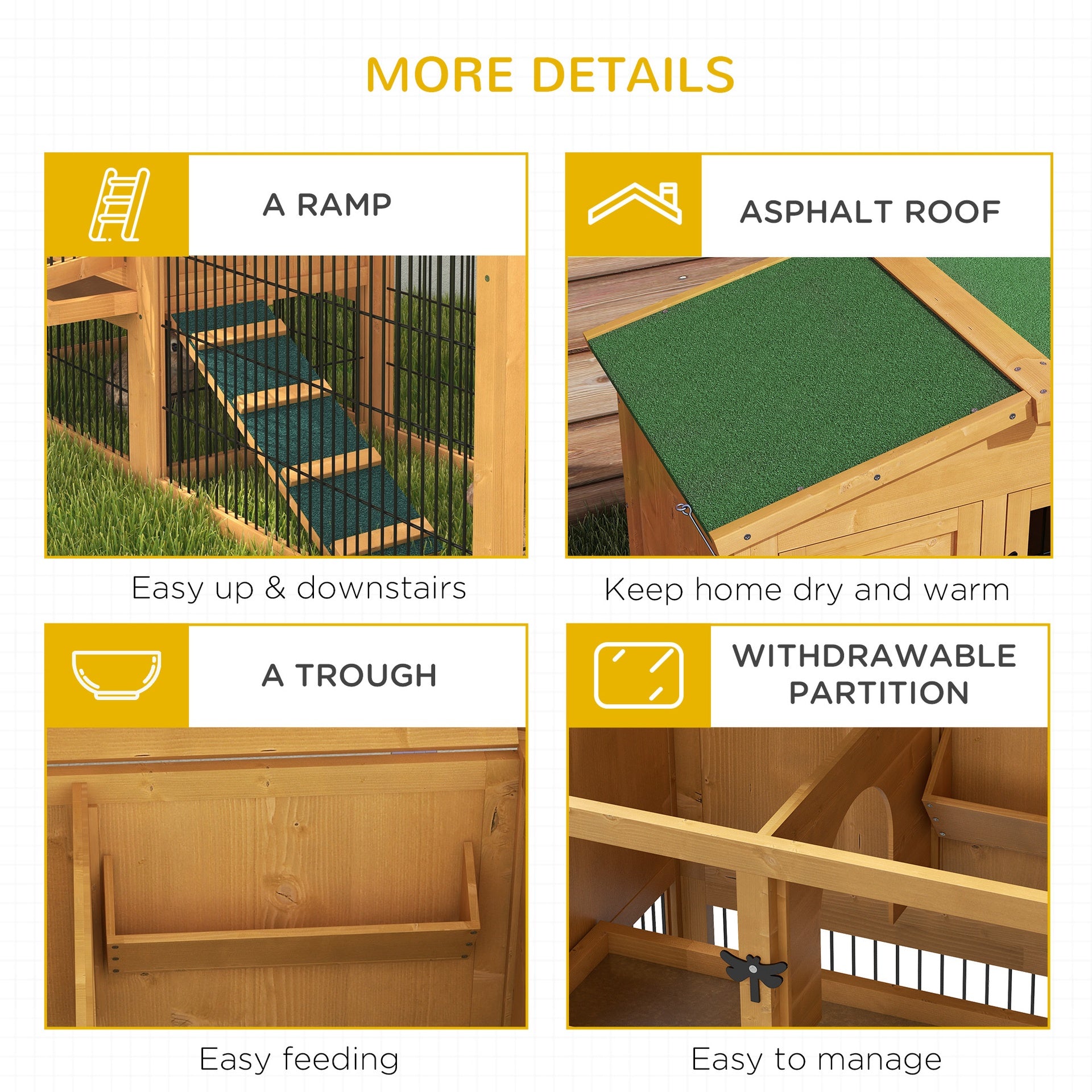 PawHut 2 Level 59" Outdoor Rabbit Hutch with Openable Top, Yellow
