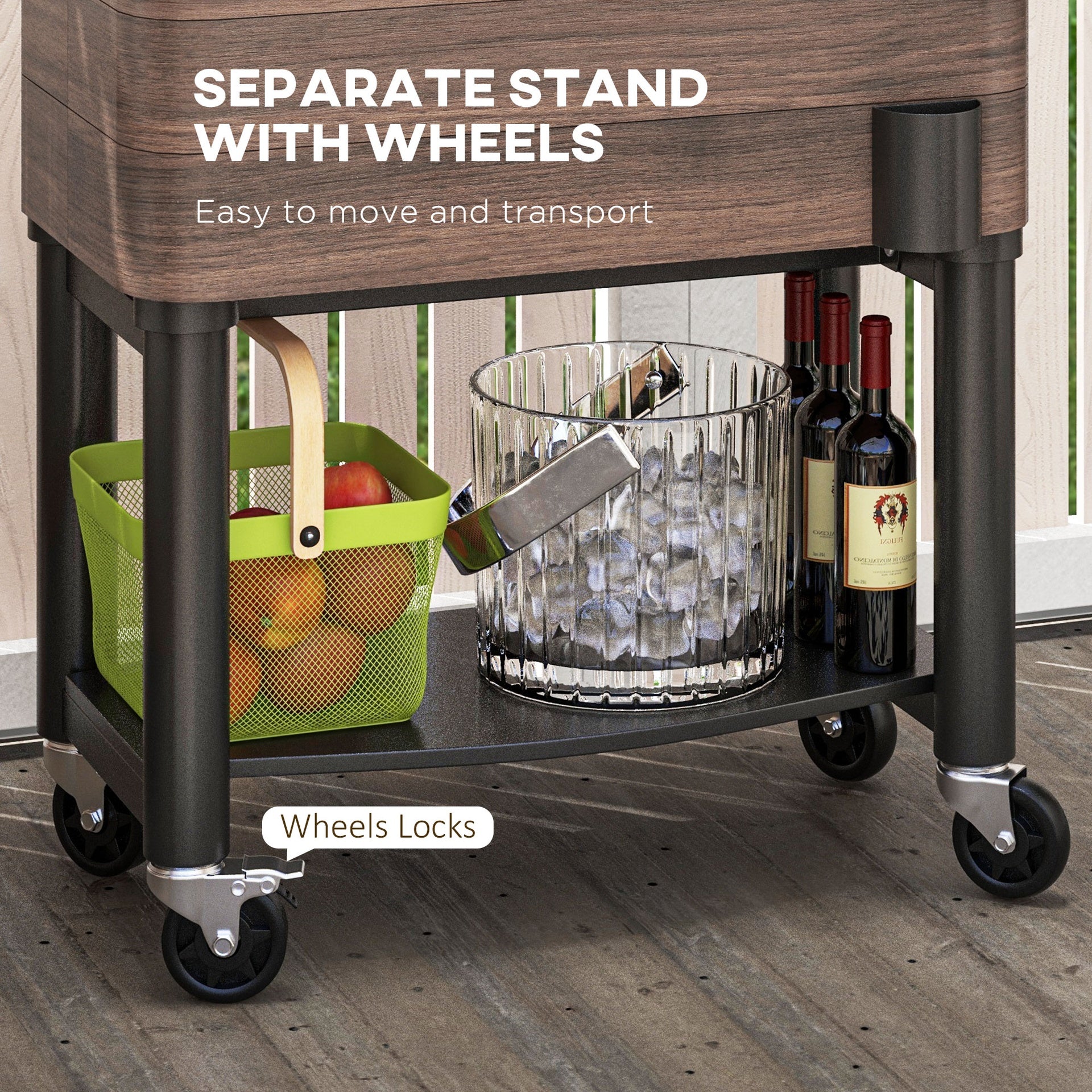 Outsunny 60 Quart Outdoor Cooler Cart, Rolling Ice Chest with Bottom Shelf and Bottle Opener for Backyard, Deck, Poolside Party