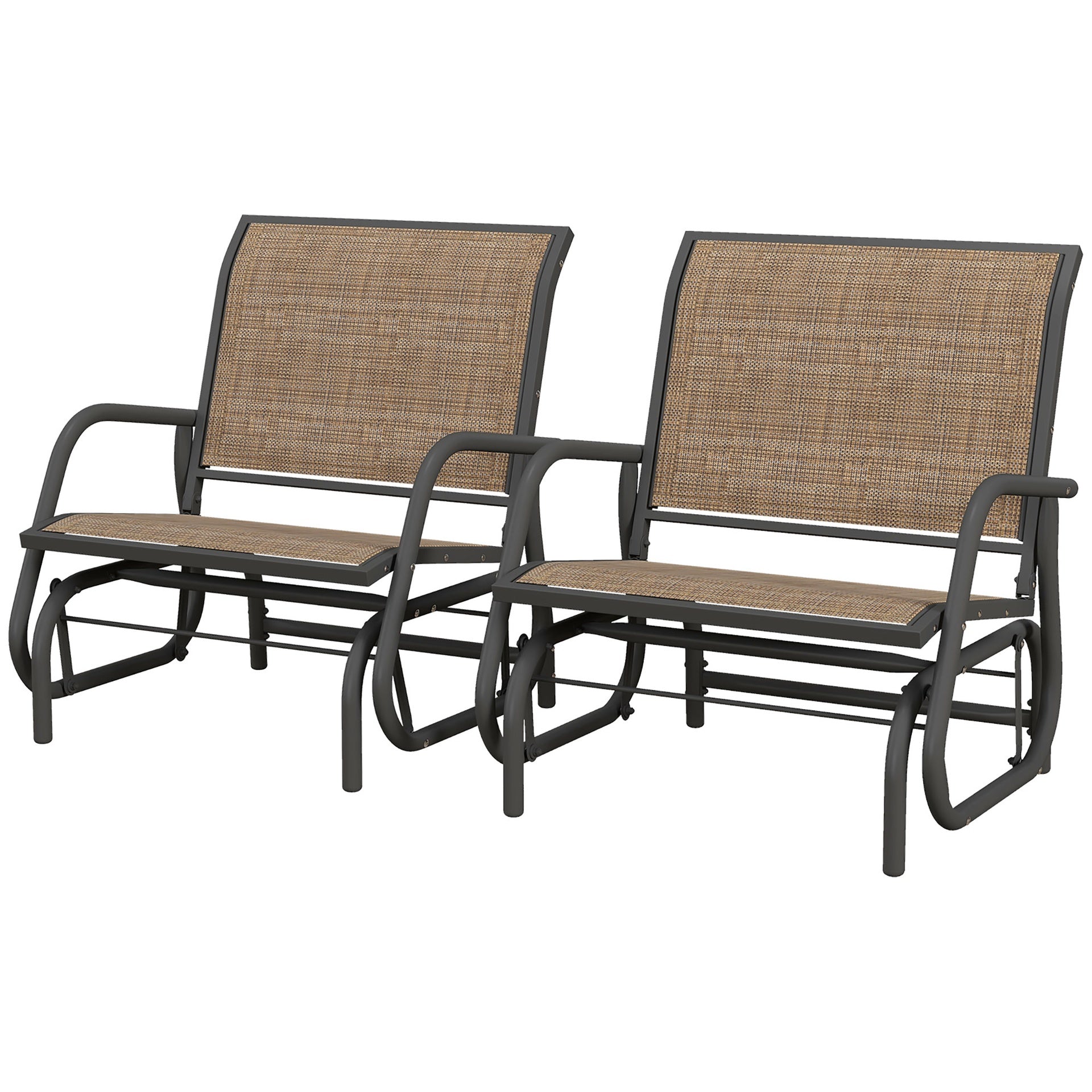 Outsunny 2 Pieces Outdoor Glider Chair, Steel Swing Chai with Curved Armrests for Porch, Garden, Poolside, Balcony, Mixed Brown