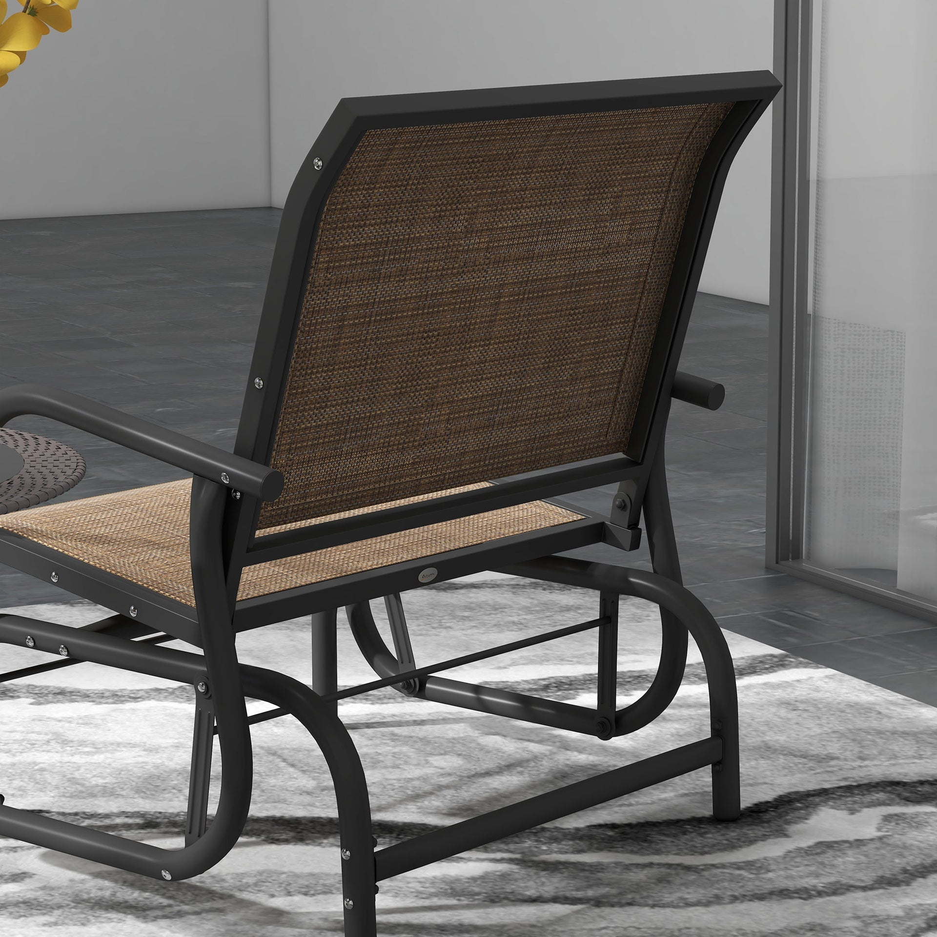 Outsunny 2 Pieces Outdoor Glider Chair, Steel Swing Chai with Curved Armrests for Porch, Garden, Poolside, Balcony, Mixed Brown