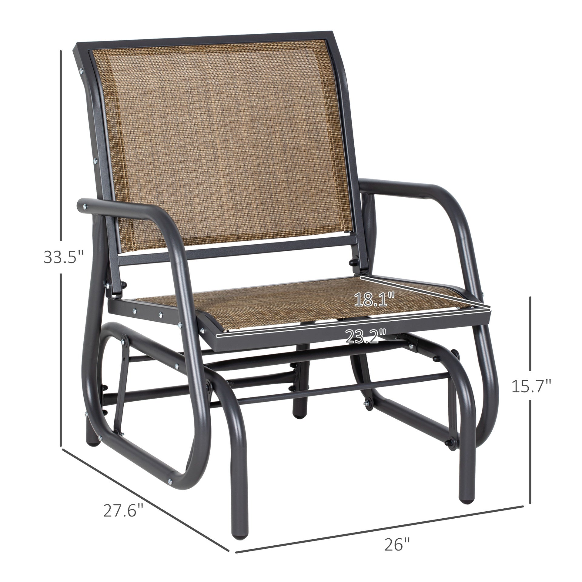 Outsunny 2 Pieces Outdoor Glider Chair, Steel Swing Chai with Curved Armrests for Porch, Garden, Poolside, Balcony, Mixed Brown