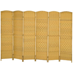 HOMCOM Folding Room Divider Screen 6 Panel 6' Tall Privacy Screen Freestanding Wood Partition for Home Office, Nature Wood