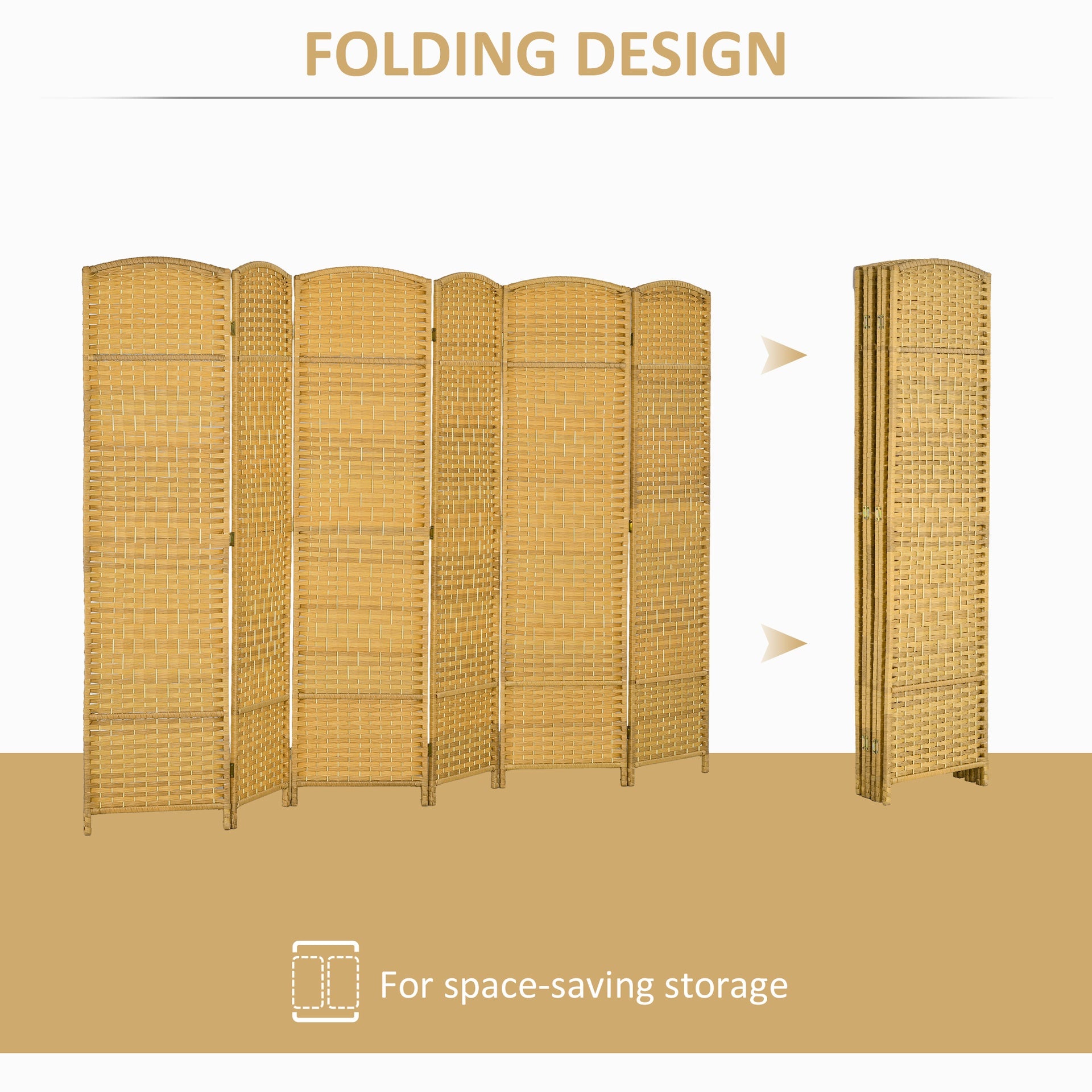 HOMCOM Folding Room Divider Screen 6 Panel 6' Tall Privacy Screen Freestanding Wood Partition for Home Office, Nature Wood