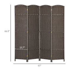 HOMCOM Folding Room Divider Screen 4 Panel 5.6 ' Tall Privacy Screen Freestanding Room Partition for Home Office, Brown