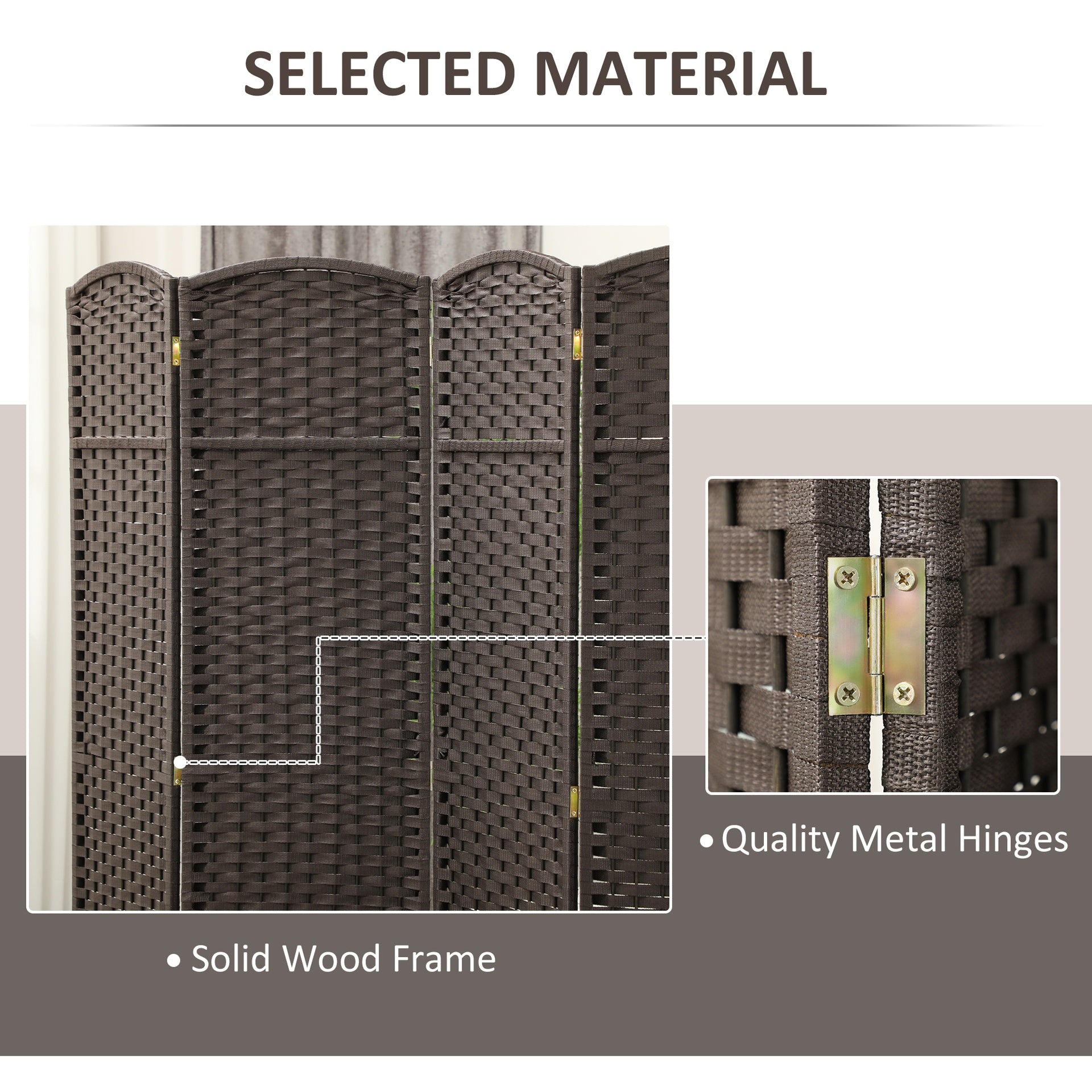 HOMCOM Folding Room Divider Screen 4 Panel 5.6 ' Tall Privacy Screen Freestanding Room Partition for Home Office, Brown