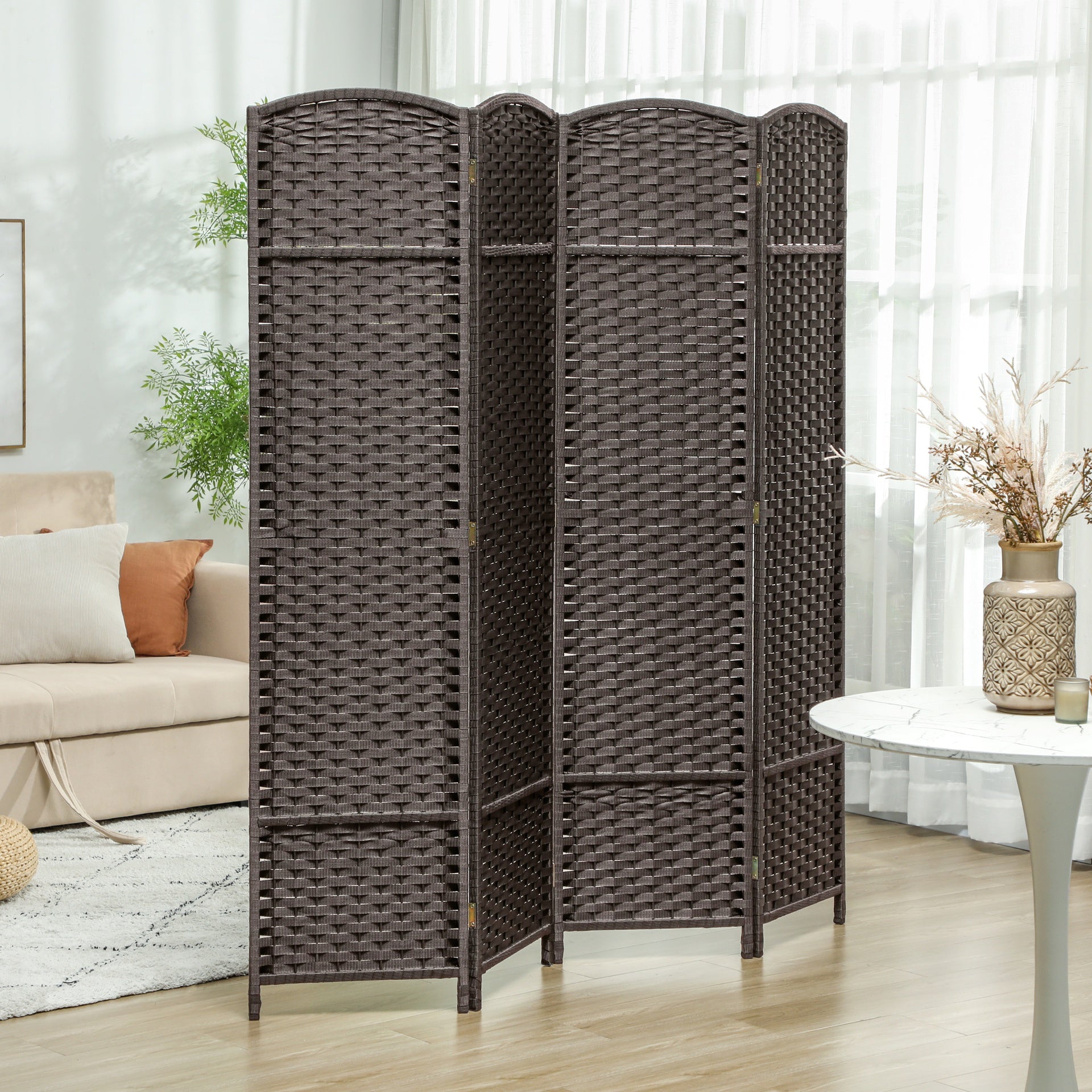 HOMCOM Folding Room Divider Screen 4 Panel 5.6 ' Tall Privacy Screen Freestanding Room Partition for Home Office, Brown