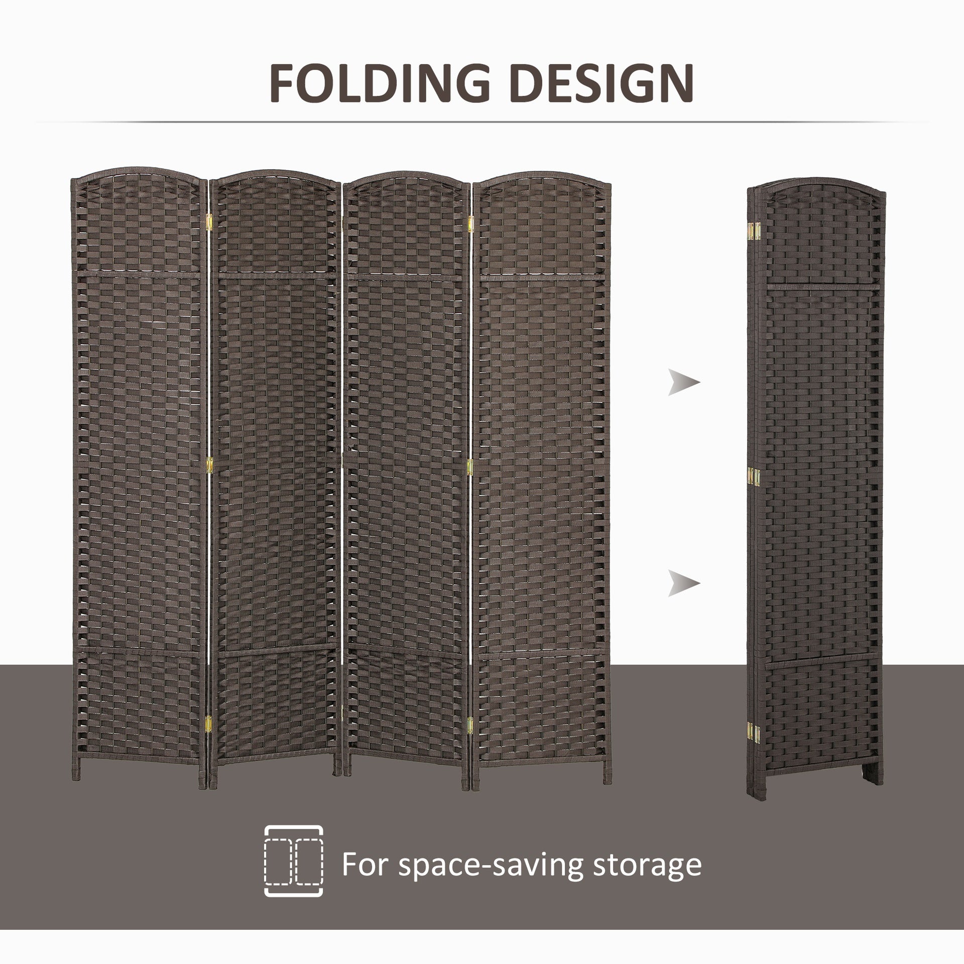 HOMCOM Folding Room Divider Screen 4 Panel 5.6 ' Tall Privacy Screen Freestanding Room Partition for Home Office, Brown