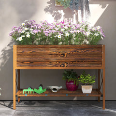 Outsunny Galvanized Raised Garden Bed, Metal Planter Box with Legs, Storage Shelf and Bed Liner, Dark Brown