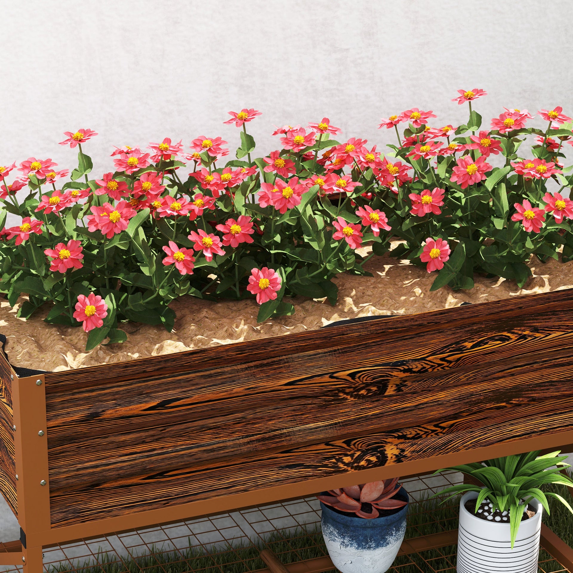 Outsunny Galvanized Raised Garden Bed, Metal Planter Box with Legs, Storage Shelf and Bed Liner, Dark Brown