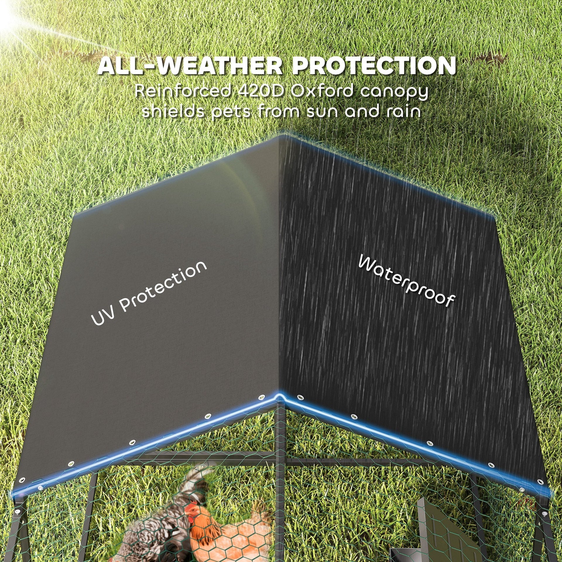 PawHut Large Metal Chicken Coop, Chicken Run with Waterproof & Anti-UV Cover for 3-5 Poultry, Outdoor Poultry Cage Rabbit Hutch