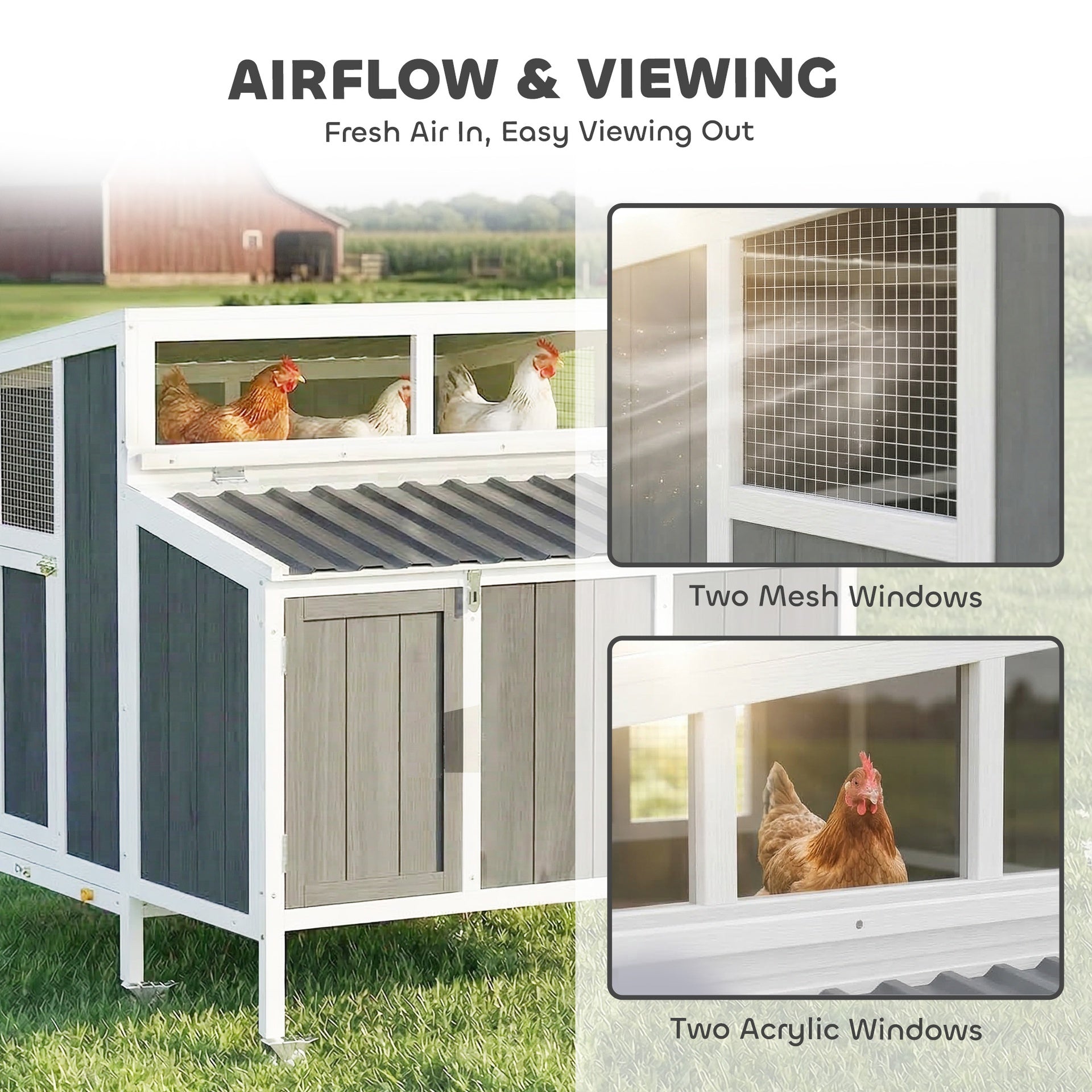 PawHut Chicken Coop, Wooden Chicken House for 4-6 Hens, Outdoor Hen House with Nesting Box, Pull-Out Tray and Weatherproof Roof