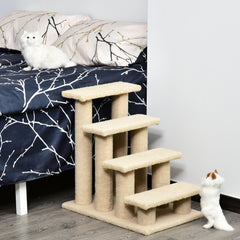 PawHut 25" 4-Step Multi-Level Carpeted Cat Scratching Post Pet Stairs, Cream White