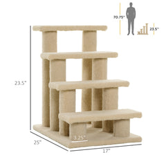 PawHut 25" 4-Step Multi-Level Carpeted Cat Scratching Post Pet Stairs, Cream White