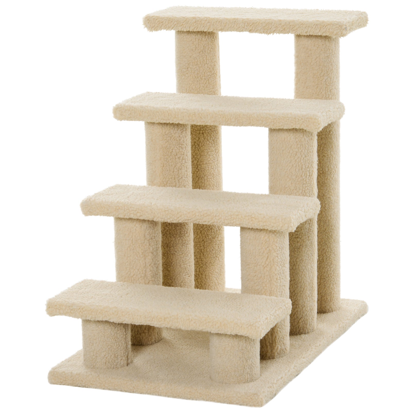 PawHut 25" 4-Step Multi-Level Carpeted Cat Scratching Post Pet Stairs, Cream White