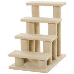 PawHut 25" 4-Step Multi-Level Carpeted Cat Scratching Post Pet Stairs, Cream White