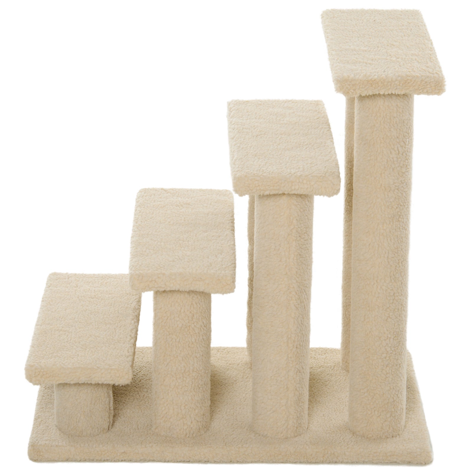 PawHut 25" 4-Step Multi-Level Carpeted Cat Scratching Post Pet Stairs, Cream White