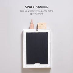HOMCOM Wall Mounted Foldable Desk with a Blackboard, Fold Out Convertible Floating Desk with Shelves, White