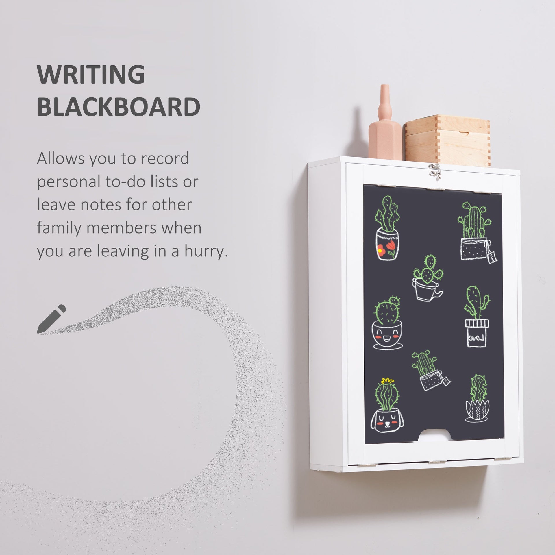 HOMCOM Wall Mounted Foldable Desk with a Blackboard, Fold Out Convertible Floating Desk with Shelves, White