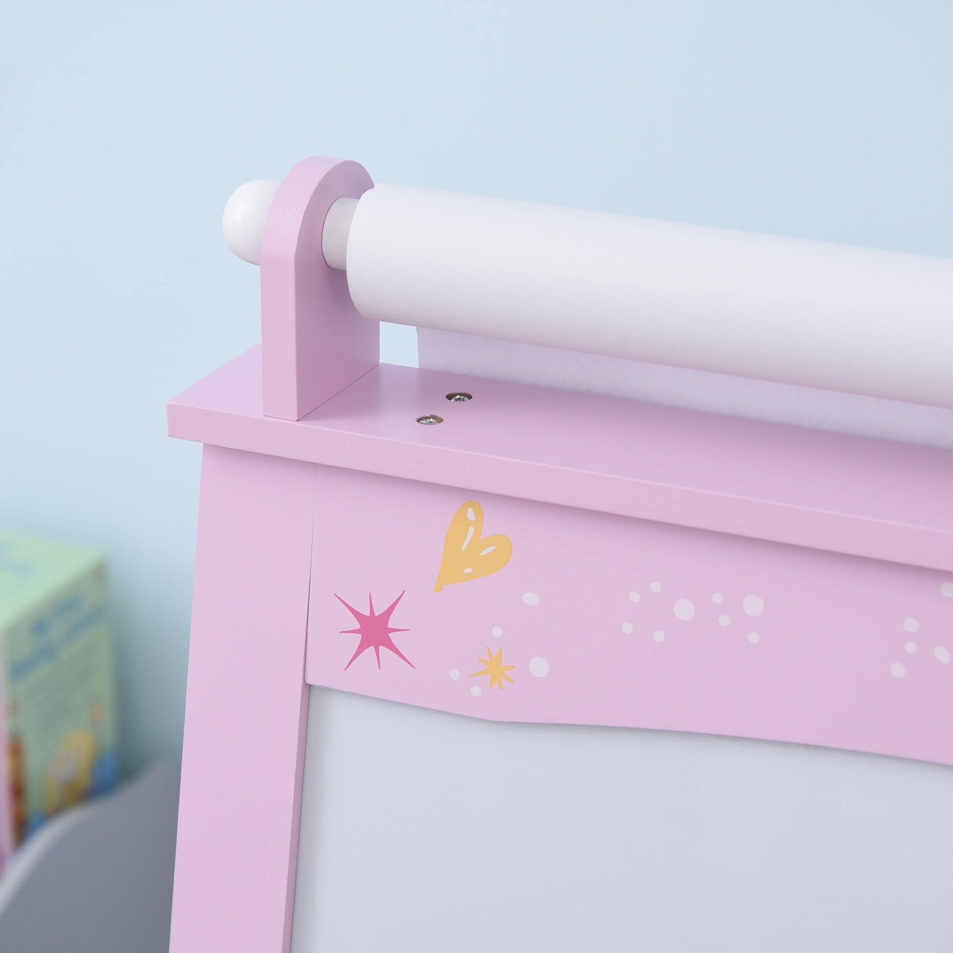 Qaba 3 In 1 Kids Wooden Art Easel with Paper Roll, Double-Sided, Chalkboard & Whiteboard, Storage Baskets, Pink