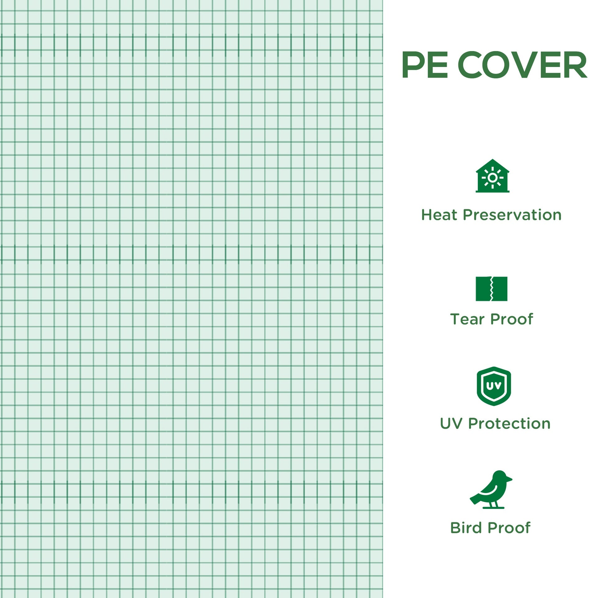 Outsunny 19.7' x 9.8' x 6.6' Plastic Greenhouse Cover Replacement, Heavy Duty Waterproof Tarp for Hoop House, Sheeting with 12 Windows, Door & Reinforcement Grid, Green