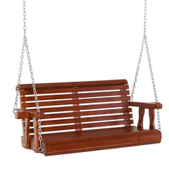 Outsunny Porch Swing with Chains and Cupholders, 2 Person Wooden Patio Swing Chair, 440 lbs. Weight Capacity, for Garden, Poolside, Backyard, Brown