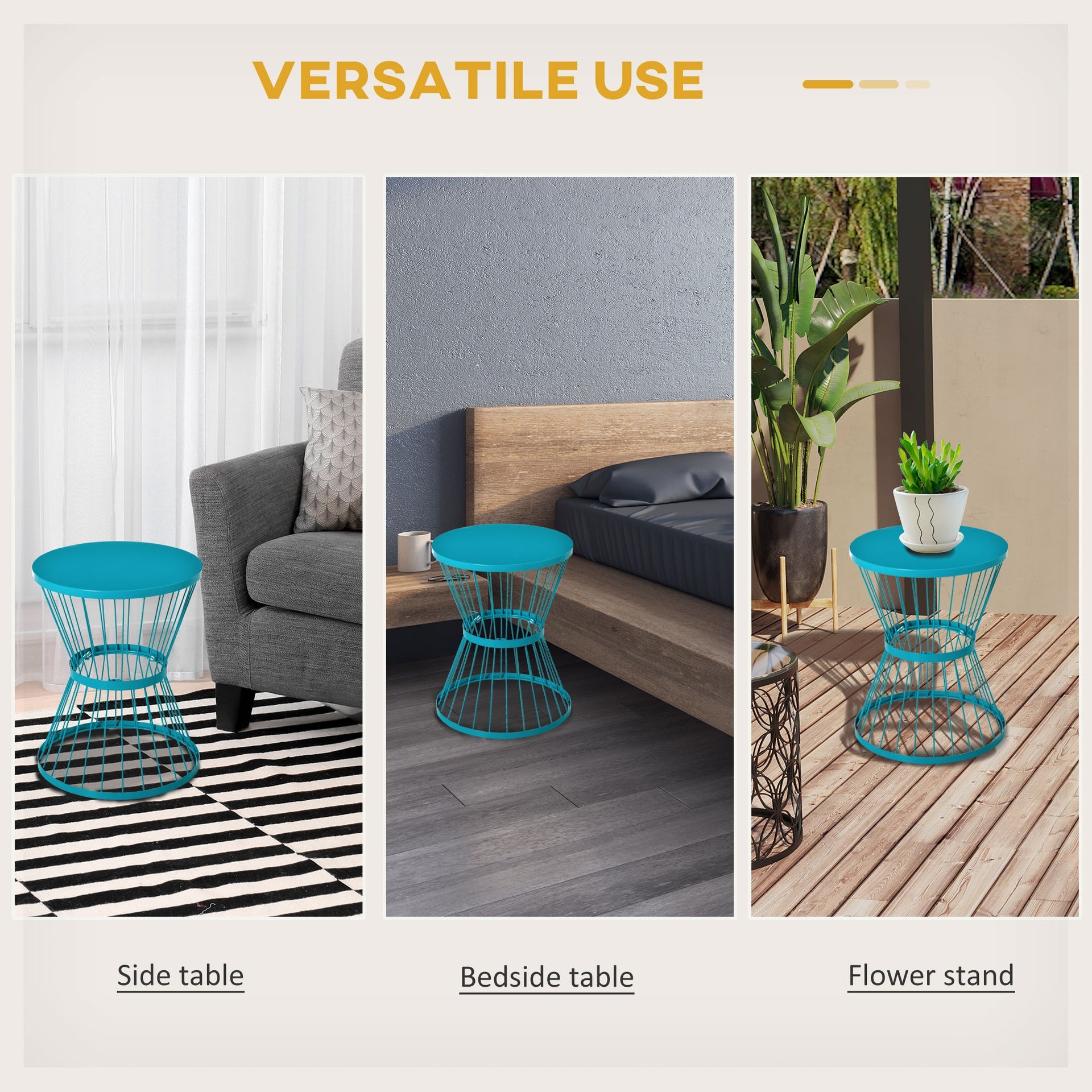 Outsunny 16" Steel Patio Side Table, Garden End Table with Hourglass Design, Accent Table for Outdoor and Indoor Use, Blue