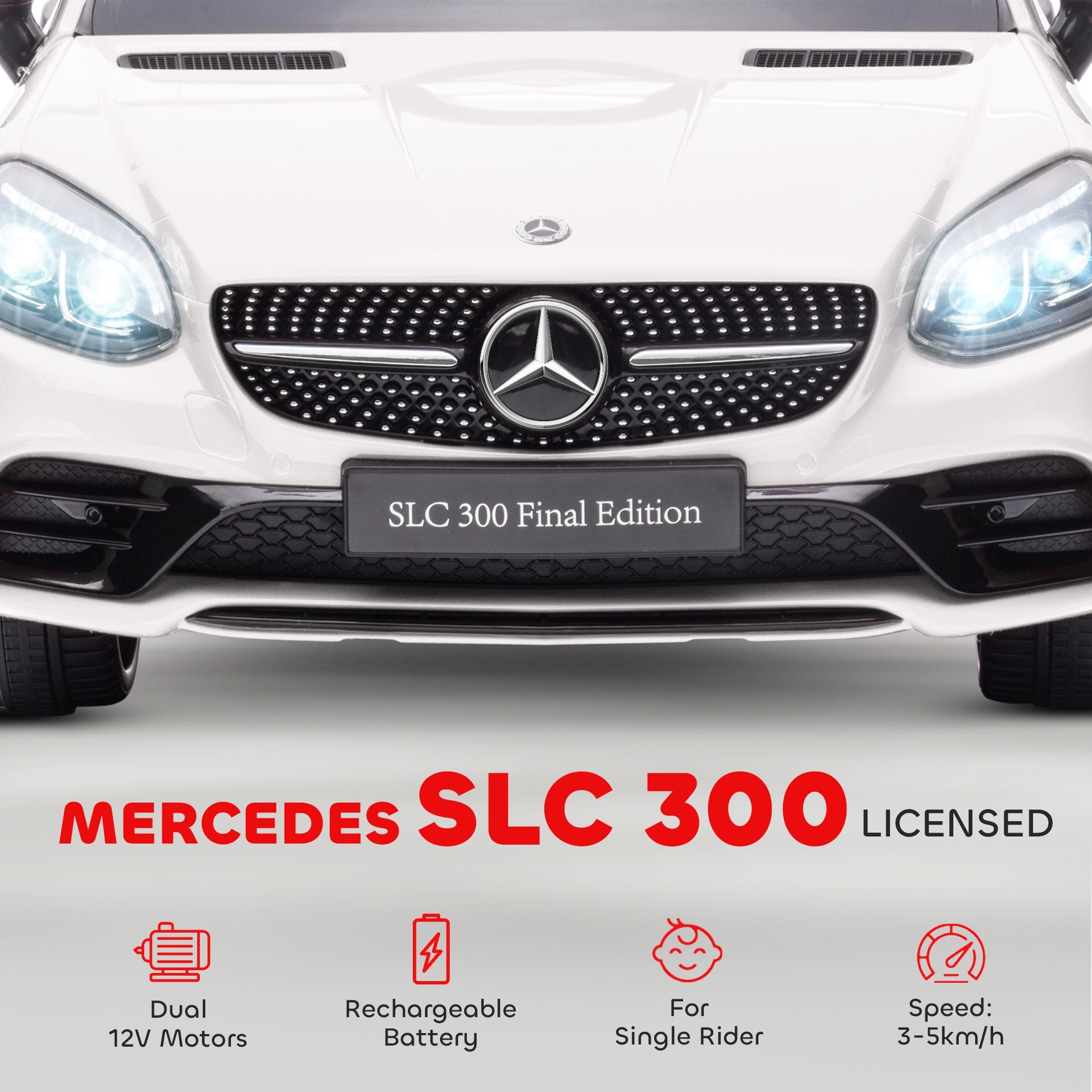 Aosom Mercedes SLC 300 Licensed Kids Electric Car with Remote Control, 12V Battery Powered Kids Ride on Car with Music, Lights, Suspension for 3-6 Years Old, White