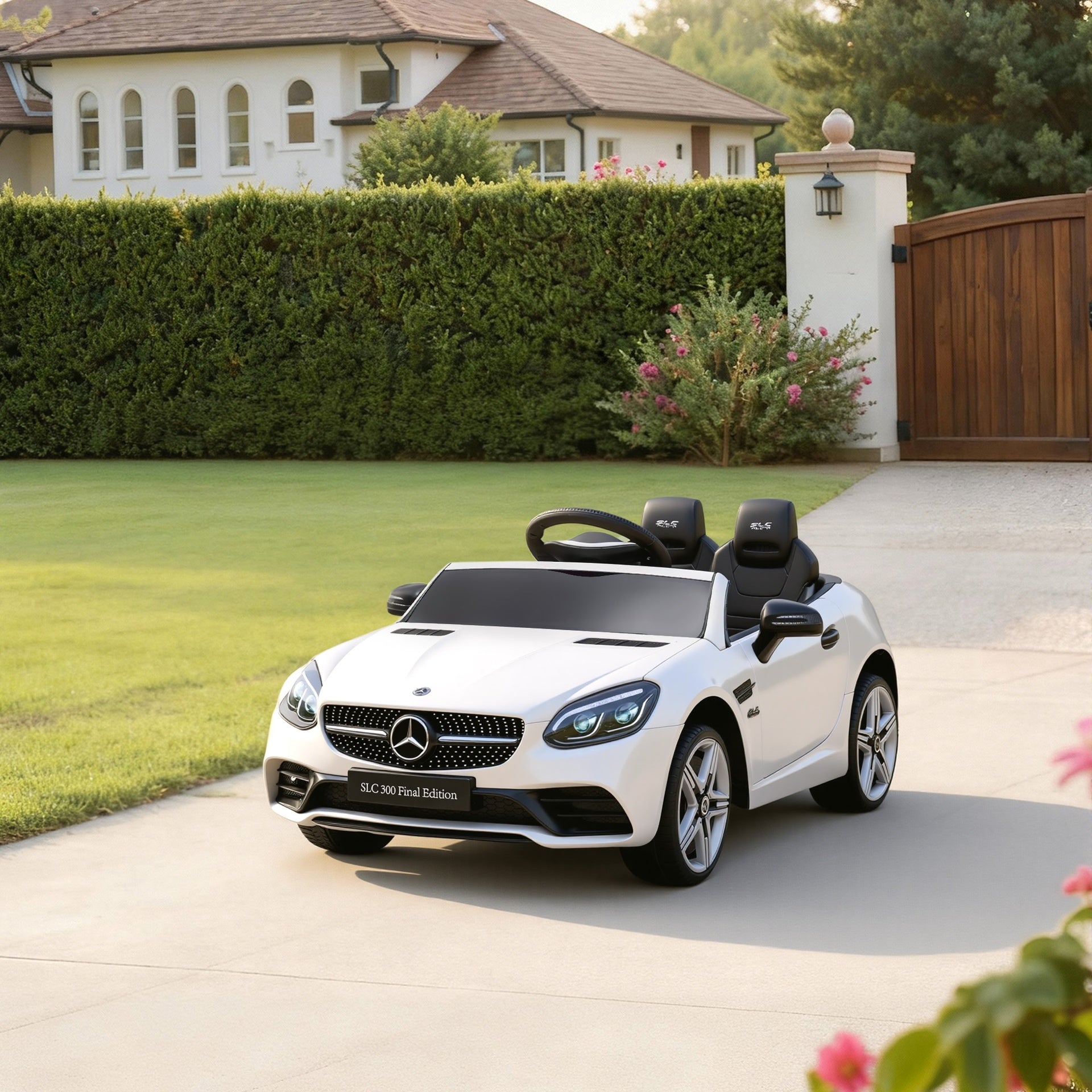 Aosom Mercedes SLC 300 Licensed Kids Electric Car with Remote Control, 12V Battery Powered Kids Ride on Car with Music, Lights, Suspension for 3-6 Years Old, White