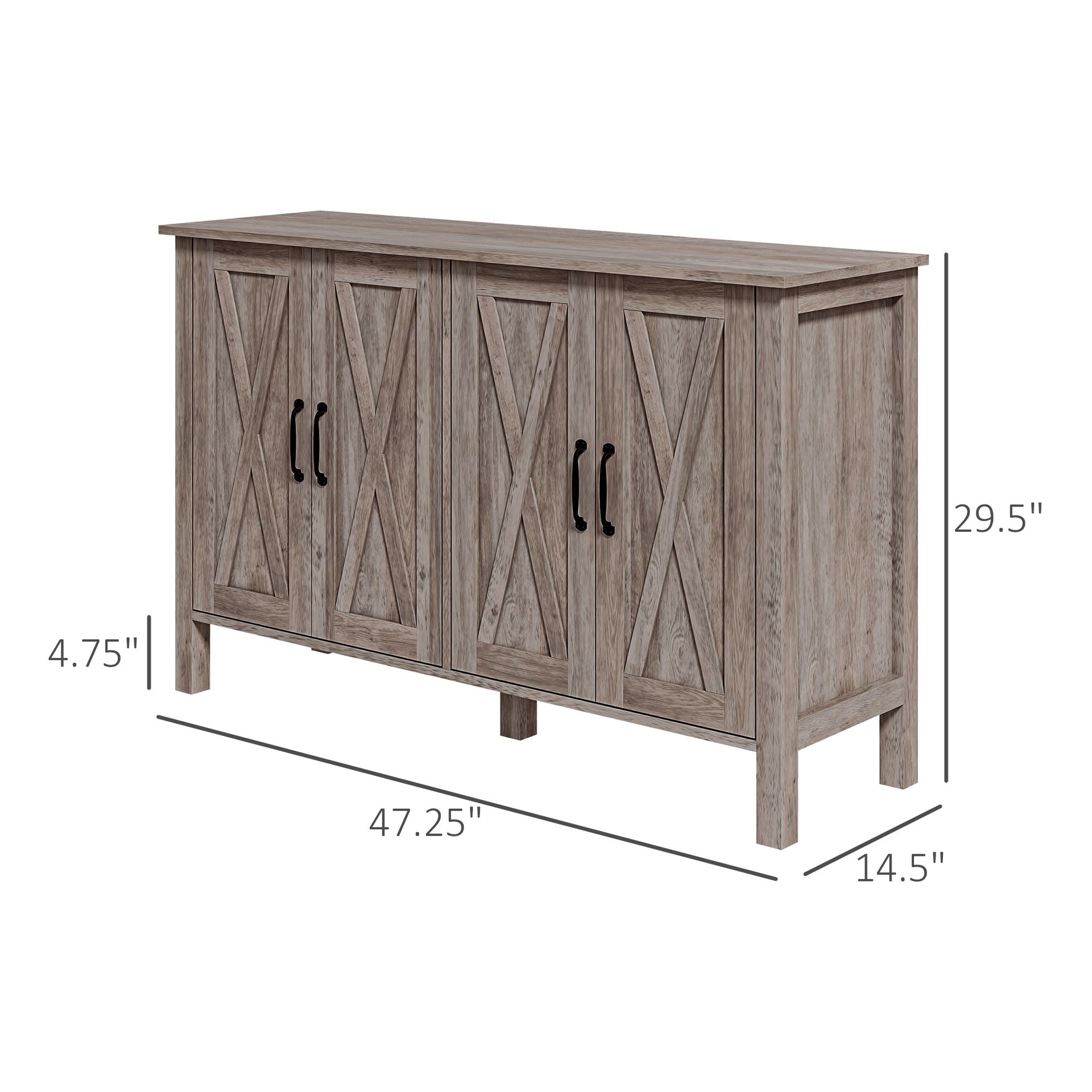 HOMCOM Sideboard Buffet with 4 Barn Doors and 2 Adjustable Shelves, Kitchen Buffet Cabinet for Living Room, Hallway, Gray