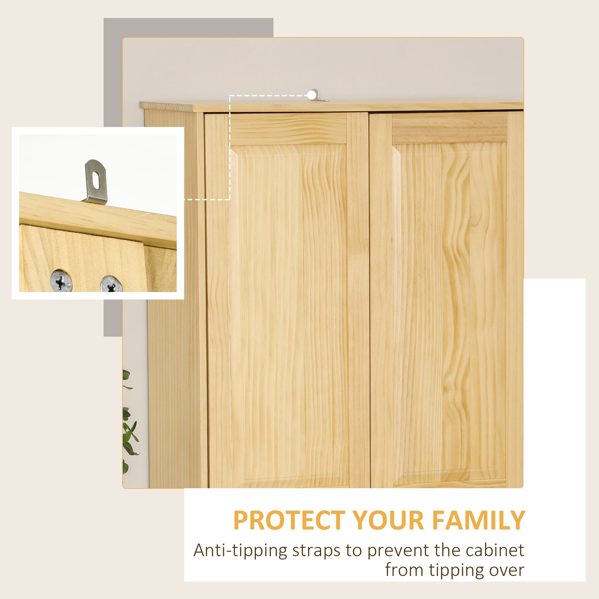 HOMCOM 67" Pinewood Kitchen Pantry Storage Cabinet, Freestanding Cabinets with Doors and Shelves, Dining Room